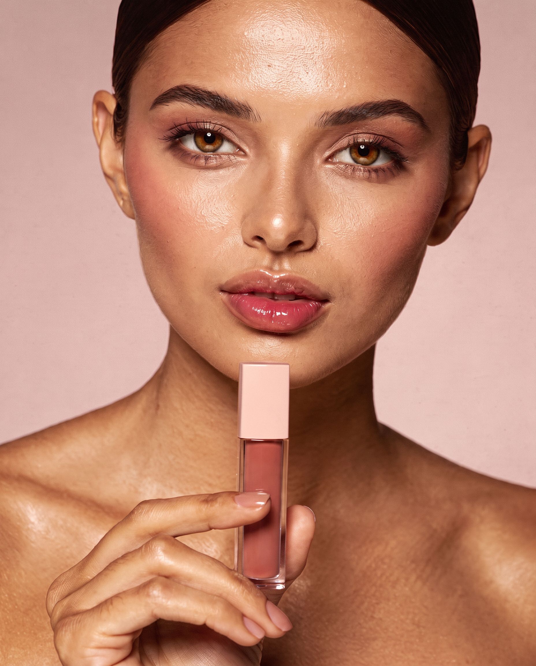 Natural rose lips and luminous skin in the kycosmetics beauty portrait